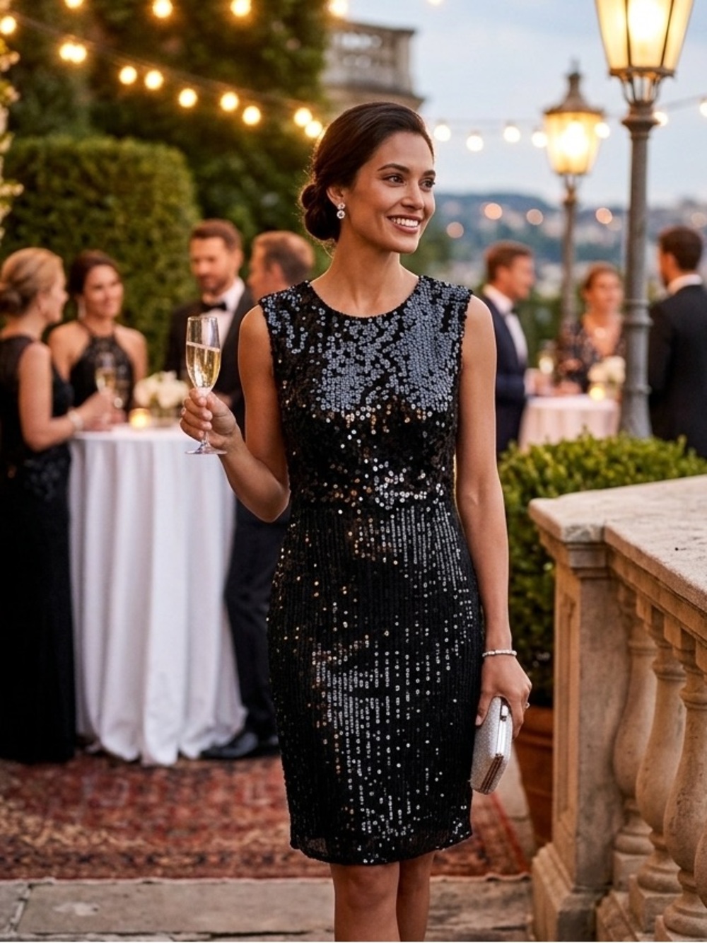 Elegant Black Sequin Sheath Dress